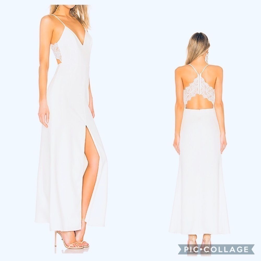 Lovers + Friends Helena Ivory Lace Slit Gown
